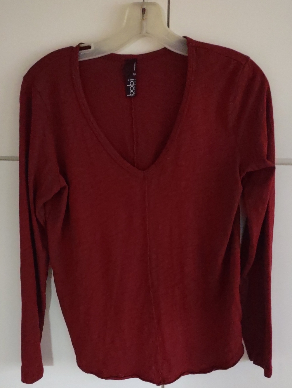 Bobi Long Sleeve V-Neck Top - Brick Burgundy